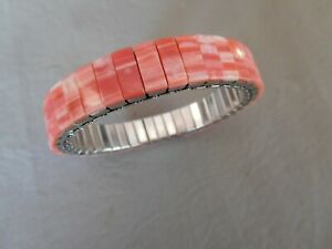 【送料無料】ジュエリー・アクセサリー ブレスレットアンシエンフレックスエラスティックブランローズコレールbracelet ancien flex elastique extensible rectangle blanc rose corail 10 mm