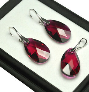 【送料無料】ジュエリー・アクセサリー イヤリングシルバーセットルビークリスタルバイスワロフスキーR925 orecchini argentopera set 22 mmrubino cristalli di swarovski R