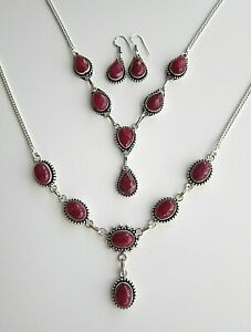 【送料無料】ジュエリー・アクセサリー レッドルビーシルバーネックレスイヤリングネックレスred ruby gems argento collana e orecchini o collana