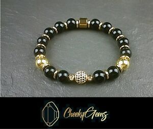 【送料無料】ジュエリー・アクセサリー メンズナチュラルジェムストーンビーズブレスレットブラックオニクスwomens mens natural gemstone beads braccialetto elastico 10mm nero onice uk
