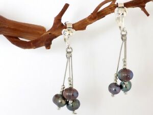 ジュエリー・アクセサリー ブークルクリップアルジェンテスペンデンティフバイオレットリフレットパールboucles clips argentes 3 pendentifs perles naturelles violet reflets