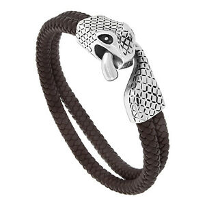 【送料無料】ジュエリー・アクセサリー ブラウンレザーストランドブレスレットステンレススチールスネーククロージャーpelle marrone 2strand bracciale intrecciato w acciaio inox serpente chiusura