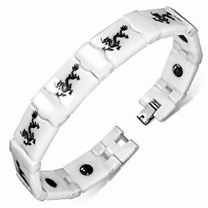 ジュエリー・アクセサリー ブレスレットマグニティックアマイロンアンスパイラアンカラミクブランシュアベックドラゴ13mm ?bracelet magnetique a maillons en spirale en ceramique blanche avec drago