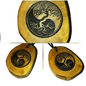 ジュエリー・アクセサリー ウッドペンダントチャームネックレスイグドラシルyggdrasill tree of life yin yang realizzata a mano in legno pendente charm collana yinyang