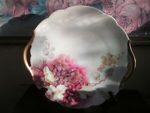 ̵ۥåʡĴƫ⡼ե󥹼ץ졼ȥåɥ졼ץɥ֥饦 Limoges France Hand Painted Cake Plate Red Grape Gold Signed E. Brown