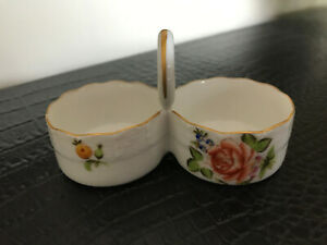 【送料無料】キッチン用品・食器・調理器具・陶器　ヘレンドプティットブーケドローズダブルソルトディップHerend PBR PETITE BOUQUET DE ROSE Double Salt Dip