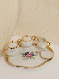 ̵ۥåʡĴƫ⡼ե󥹼ߥ˥ߥ˥奢ƥåȥǥȥɥȥVtg 7 Pc Limoges France Porcelain Mini Miniature Tea Set Iredesent Gold Trim