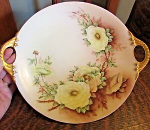 ̵ۥåʡĴƫ󡦥ץåȥ⡼ϥɥڥȥɥϥɥץ졼ȡJEAN POUYAT JP LIMOGES HANDPAINTED YELLOW ROSES, GOLD HANDLED CAKE PLATE,