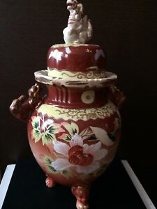 【送料無料】キッチン用品 食器 調理器具 陶器 ヴィンテージ中国フー犬ジャーハンドペイントVintage Chinese Foo Dog Jar Hand Painted