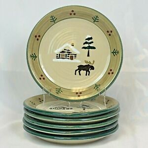 【送料無料】キッチン用品・食器・調理器具・陶器　ソノマロッジムース冬休みサラダプレートクリスマス送料無料LOT OF 6 SONOMA LODGE MOOSE WINTER HOLIDAY SALAD PLATES CHRISTMAS FREE SHIPPING