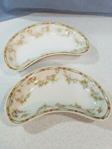 ̵ۥåʡĴƫƥե󥹥ɥϥӥɥ⡼ܡǥå奻åȥԥ󥯥꡼βAntique France Theodore Haviland Limoges Bone Dishes Set of 2 Pink Green Flowe