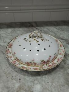 【送料無料】キッチン用品・食器・調理器具・陶器　リモージュピンクローズフラワーズパンケーキクレープサービングディッシュボウル蓋G D A GDA LIMOGES PINK ROSE FLOWERS PANCAKE CREPE SERVING DISH BOWL w/ LID