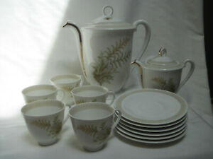 ̵ۥåʡĴƫ⡼奸ҡƥåȡݥåȡåסե󥺥󥴡ɥ꡼LIMOGES GIRAUD COFFEE TEA SET, POT, 5 CUPS, 6 SAUCERS + -FERNS IN GOLDS &