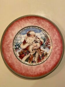 【送料無料】キッチン用品・食器・調理器具・陶器　フィッツとフロイド冬の休日の骨中国サンタサラダプレート2002 Fitz and Floyd Winter Holiday Bone China Santa Salad Plate MINT