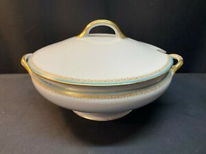 【送料無料】キッチン用品・食器・調理器具・陶器　リモージュフランスターコイズゴールドスープチューリーンリッドオープニングGDA Limoges France ~ Turquoise / Gold ~ Soup Tureen w/Lid ~ 9 1/4 Opening