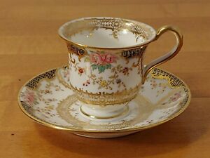 ̵ۥåʡĴƫAntique Wedgwood Cobalt Blue & Gold Trim Floral Demitasse Cup & Saucer #4854