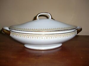 【送料無料】キッチン用品・食器・調理器具・陶器　アンティーク?リモージュ?古い修道院?フランス?金メッキオーバル覆われたサービングボウルANTIQUE~LIMOGES~OLD ABBEY~FRANCE~GOLD PLATED OVAL COVERED SERVING BOWL 12L x3D