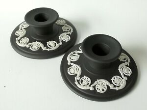 ̵ۥåʡĴƫåɥɥۥ֥åۥ磻ȥ㥹ѡWedgwood Candle Holders x 2 - Black White Jasperware