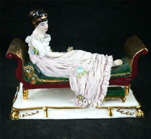 【送料無料】キッチン用品・食器・調理器具・陶器　ヴィンテージドイツマダムレカミエドレスデンレース磁器フィギュアBD VINTAGE GERMAN MADAME RECAMIER DRESDEN LACE PORCELAIN FIGURINE
