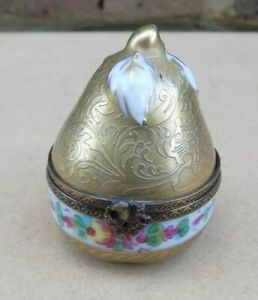 ̵ۥåʡĴƫߥ˥奢դμȢHand Painted LIMOGES Pear Shaped Porcelain Box with Miniature Perfume Bottle