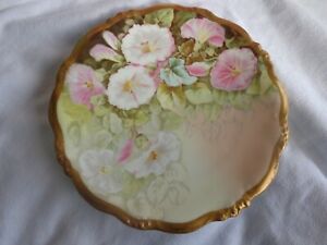 ̵ۥåʡĴƫƥƥȥ⡼ե󥹥ɲ֤ī鼧ץ졼ANTIQUE ARTIST SIGNED LIMOGES FRANCE GOLD FLORAL MORNING GLORY PORCELAIN PLATE