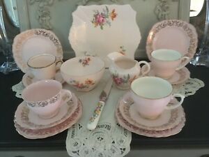 【送料無料】キッチン用品・食器・調理器具・陶器　イングリッシュヴィンテージシックピンクミックス金色骨中国ティーセット。English Vintage Chic Pink Mixed Gilded Bone China Tea Set.(3)