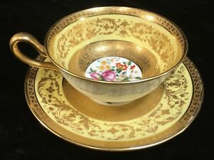 【送料無料】キッチン用品・食器・調理器具・陶器　コードンイングランドゴールドは、オビントンブラザーズのためのイエローカップソーサーセットを覆いました。Cauldon England Gold Encrusted YELLOW CUP & SAUCER SET for Ovington