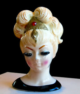 【送料無料】キッチン用品・食器・調理器具・陶器　ヴィンテージ左の女性の頭の花瓶ブロンドルビー赤宝..