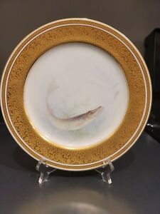 【送料無料】キッチン用品・食器・調理器具・陶器　レノックス署名パイクフィッシュプレートモーリー手描きゴールドリムアンティークLENOX SIGNED PIKE FISH plate W.H. Morley hand painted Gold rim ANTIQUE 1906