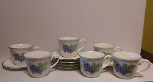 【送料無料】キッチン用品・食器・調理器具・陶器　ノリタケエポック市場の日ぶどうとピンクフラワーコーヒーカップソーサーセット6 NORITAKE EPOCH - MARKET DAY - GRAPE & PINK FLOWER COFFEE CUP/SAUCER SETS - A7