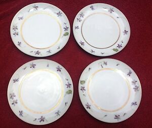 【送料無料】キッチン用品・食器・調理器具・陶器　ハビランドカンパニーリモージュチャイナシュライガーサラダプレートパープルバイオレットゴールド4 Haviland & Co. Limoges China Schleiger 453 Salad Plates Purple Violets