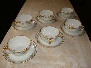 ̵ۥåʡĴƫƥϥ󡦥⡼塦ҡƥåȥåץʥȥƥࡦANTIQUE HAVILAND LIMOGES COFFEE TEA SET, 6 CUPS &SAUCERS, NASTURTIU