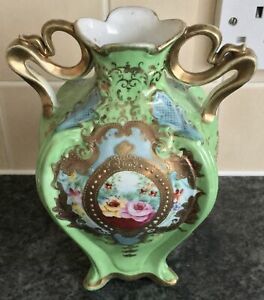 【送料無料】キッチン用品・食器・調理器具・陶器　初期の小丸ノリータケインピンクイエローフラワーズモリアージュ取扱い花瓶early KOMARU NORITAKE porcelain PINK & YELLOW FLOWERS & MORIAGE 2 handled VASE