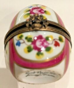 ̵ۥåʡĴƫơ⡼ȢǥեǶ⿧ΥȥVintage Limoges handpainted Porcelain Egg box In fuschia with gilt trim