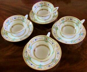 ̵ۥåʡĴƫƥߥȥ󥪡ɥ饹ߥƥåץҡåץʥ븵4 ANTIQUE MINTON OLD GRASMERE B 1278 1920's TEACUPS COFFEE CUPS ENAMEL EX-COND