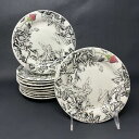【送料無料】キッチン用品・食器・調理器具・陶器 ●セットフランスエスキスブラックトランスファーハンド塗装ローズバッドカナッペプレートSet/11 GIEN Fr...