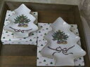 2 RUSS BERRIE &amp; CO Fine Porc China Christmas Tree Shaped candy dishes gold trim ラスベリーファインポーチチャイナクリスマスツリー形キャンディ料理ゴールド...