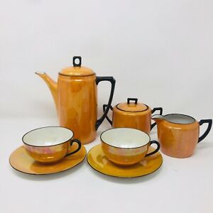 ̵ۥåʡĴƫΥ꥿ǥ󥸸Υѥ쥻ȥǥȥҡƥݥåȥåǯNoritake Art Deco Orange Luster Opalescent Iridescent Coffee Tea Pot Set 1920'