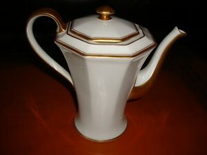 ̵ۥåʡĴƫϥɡ⡼塦ۥ磻ȥɥҡƥݥåȡȥHAVILAND LIMOGES WHITE & GOLD COFFEE TEA POT, SHERATON, 8 1/4