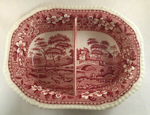 【送料無料】キッチン用品・食器・調理器具・陶器　アンティークコープランドピンクのタワーズパターンオーバル分割野菜ボウルANTIQUE COPELAND PINK SPODE'S TOWERS PATTERN OVAL DIVIDED VEGETABLE BOWL(3)
