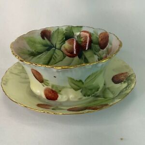 【送料無料】キッチン用品・食器・調理器具・陶器　リモージュマイラー手描きストロベリーオープンサービングボウルプレートT & V Limoges E. Miler Handpainted Strawberry Open Serving Bowl & Plate