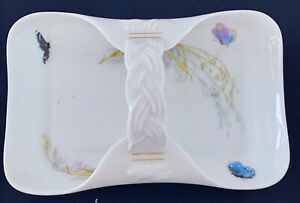 【送料無料】キッチン用品・食器・調理器具・陶器　珍しいアンティーク年代のハビランドリモージュはバスケットボンボンディッシュメドウビジターを扱ったRARE ANTIQUE 1880's HAVILAND LIMOGES HANDLED BASKET BON BON DISH MEADOW VI