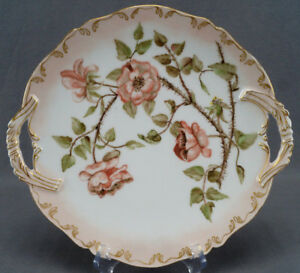 ̵ۥåʡĴƫƥ˥⡼ϥɥڥȥԥ󥯥ԥ󥯥ɥץ졼Lanternier Limoges Hand Painted Pink Rose Pink & Gold Cake Plate C. 1891 - 1914