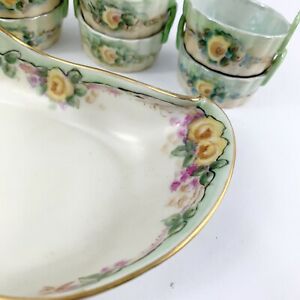 【送料無料】キッチン用品・食器・調理器具・陶器 磁器の手描き塩セラーマッチングセロリ皿寿司花の署名Porcelain Hand Painted Salt Cellars Matching Celery Dish Sushi Floral Signed