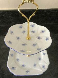 【送料無料】キッチン用品・食器・調理器具・陶器　シェリー中国ミニ層ケーキスタンド青い花Shelley china mini 2 tier cakestand - blue florals