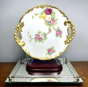 ̵ۥåʡĴƫƥ⡼ե󥹼ץ졼ȥإӡAntique c1896 T&V Limoges France Hand Painted Cake Plate Roses Heavy Gilt 11.25