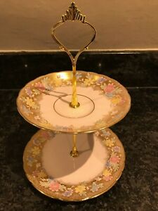 【送料無料】キッチン用品・食器・調理器具・陶器 ツカン中国層ミニケーキスタンドゴールドフローラルパターンヴィンテージティーTuscan china 2 tier mini cakestand - gold & floral pattern vintage tea