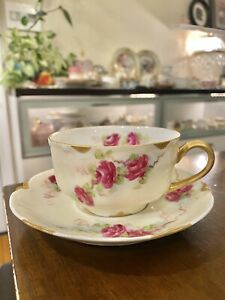 ̵ۥåʡĴƫ⡼塦ϥӥɡƥåץLimoges Haviland Rose Painted HP Tea Cup Saucer