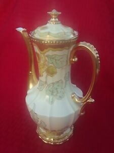 ̵ۥåʡĴƫƥ⡼奨꡼ȥե륢ȥ̡ܡƥݥåȥɥϥɥ륢Ƚ̾Antique Limoges Elite Floral Art Nouveau Tea Pot w/ Gold Handle & Acce