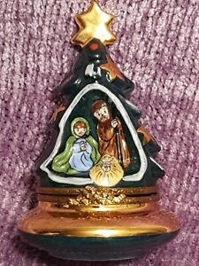 ̵ۥåʡĴƫ⡼奯ꥹޥĥ꡼¥ڥȥᥤ󼧴ȶܥåBeautiful Limoges Christmas Tree NATIVITY - Peint Main - Porcelain Trinket Box